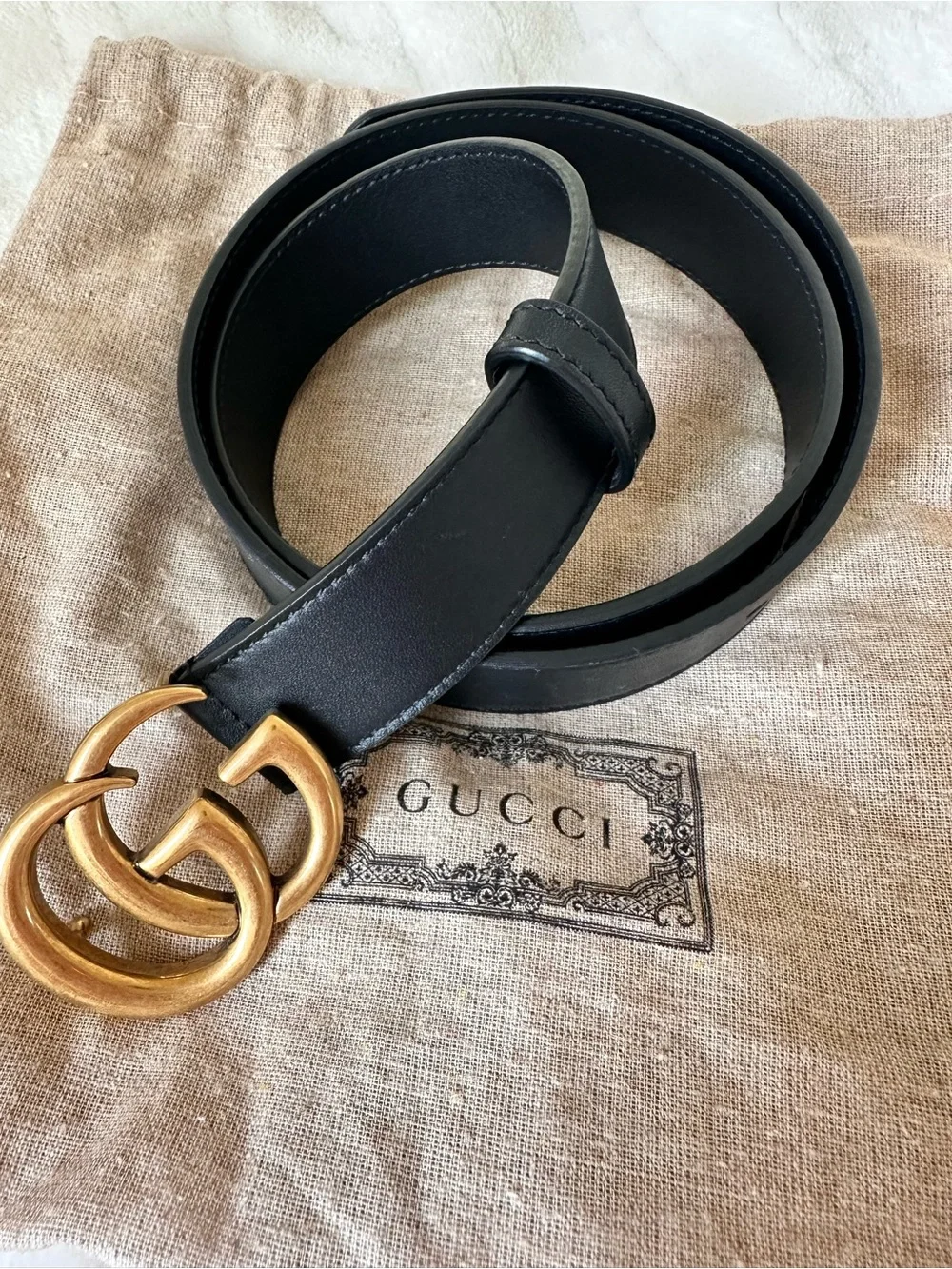 Gucci Black Leather Belt with Gold Double-G Buckle